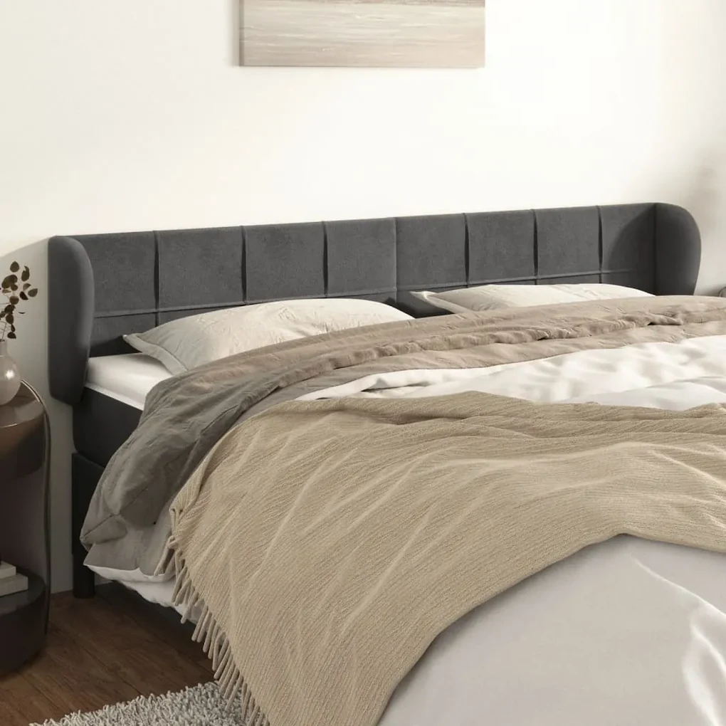 Testiera ad orecchio grigio scuro 183x23x78/88 cm in velluto