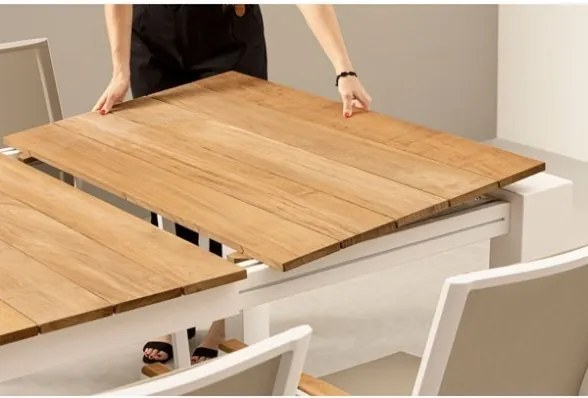 Tavolo Da Esterno In Alluminio Piano In Teak Allungabile 100x228/294 Cm Cameron Bianco Bizzotto