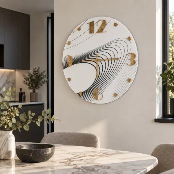 Orologio da Parete Rotondo VORTE Ř 65 cm - Vetro Bianco con Design nero