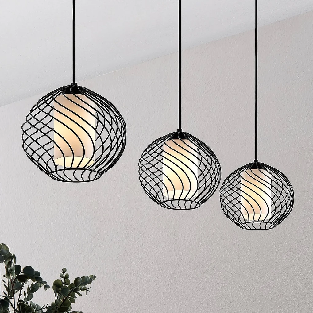 Lindby lampada a sospensione Cedrice, a 3 luci, nero, metallo, E27
