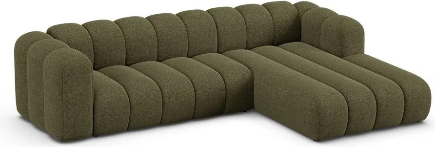 Divano angolare verde (con penisola a destra/con chaise lounge) con rivestimento in ciniglia Lupine – Micadoni