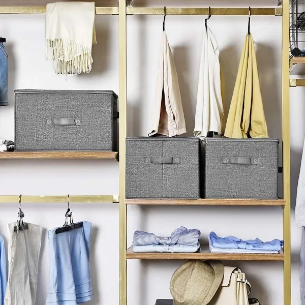 Set di 3 scatole portaoggetti con cerniera CURAN, grigie