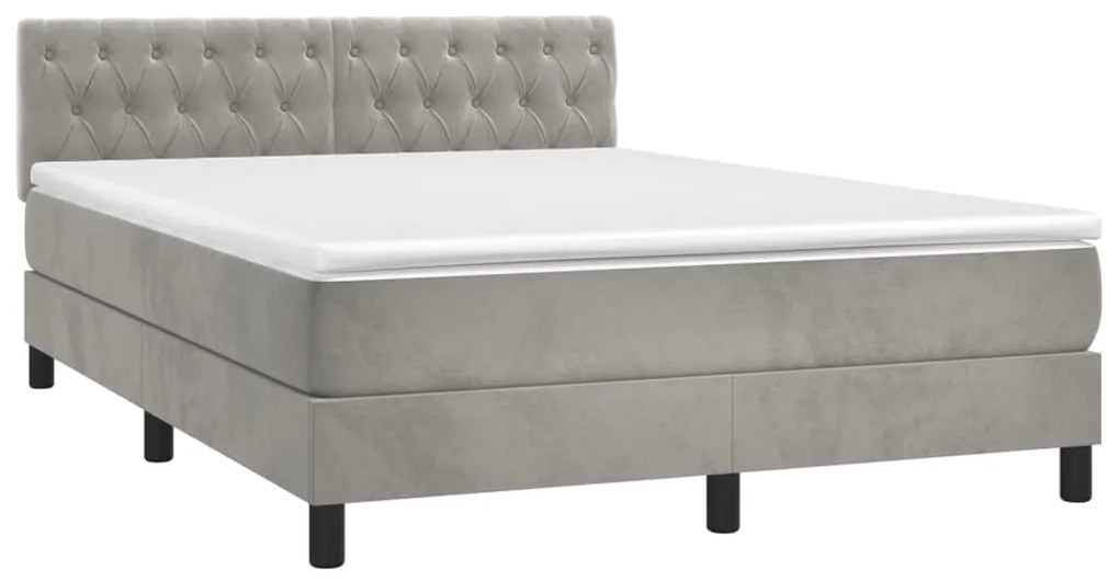 Letto a molle materasso e led grigio chiaro 140x190 cm velluto