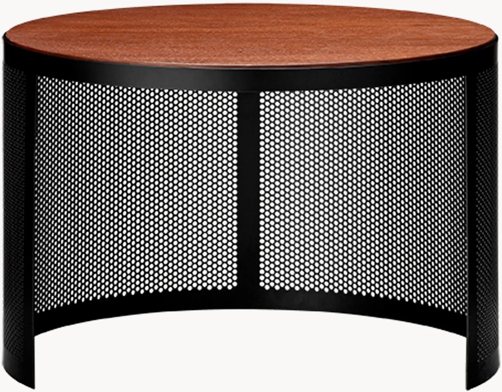 Tavolino rotondo in metallo con piano in legno Pausilius
