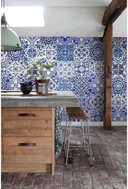 Carta da parati Tessere Grandi blu, 46.5 cm x 8.37 m