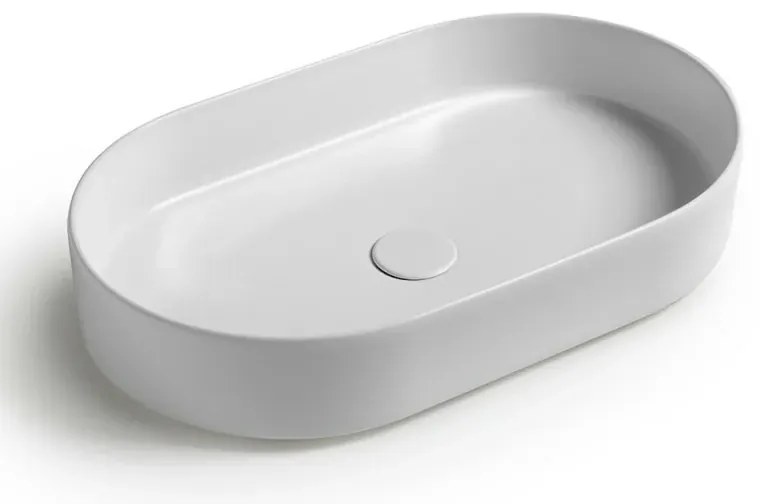 Lavabo da appoggio ovale 60 in ceramica bianco lucido Epsilon