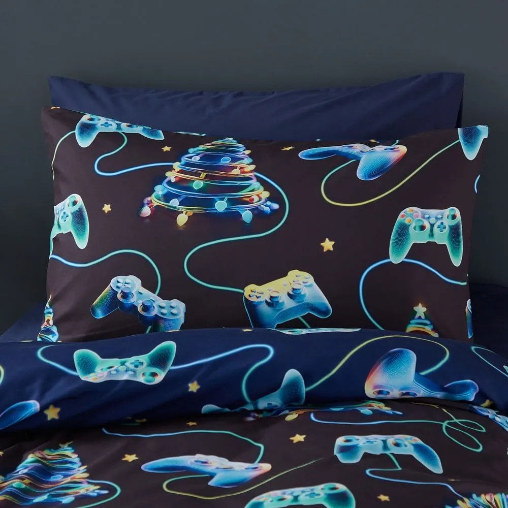 Set copripiumino e federa nero e blu per letto singolo 135x200 cm Christmas Gamer – Catherine Lansfield