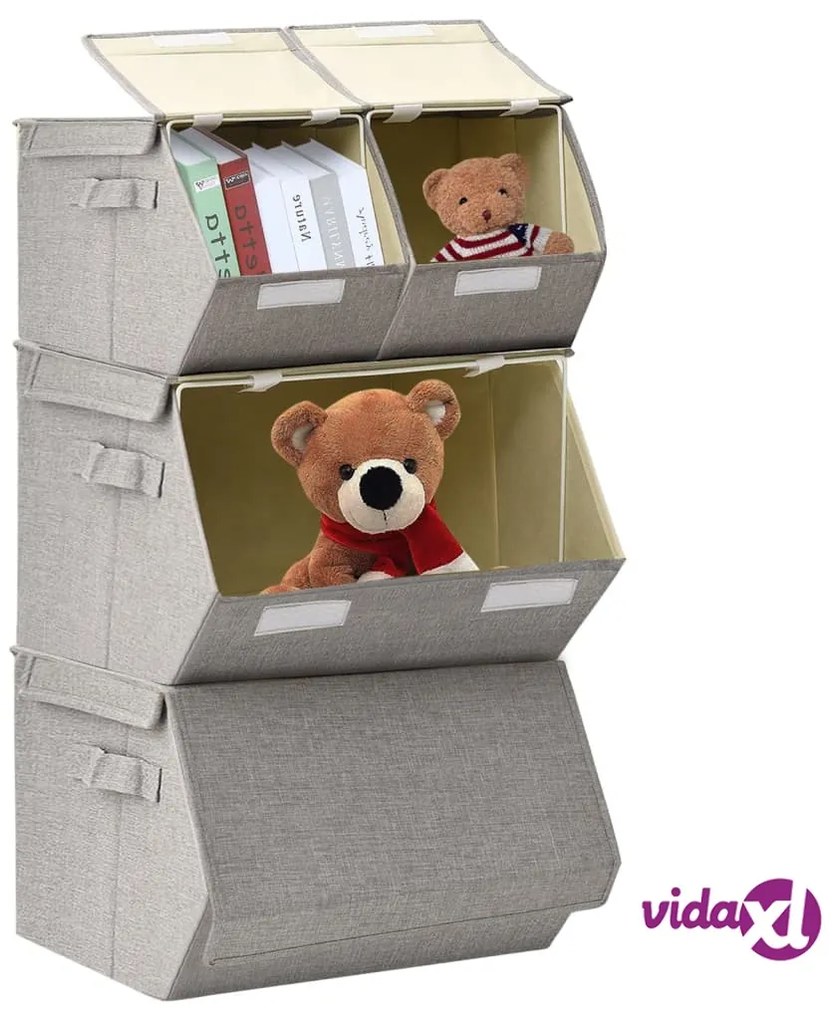 vidaXL Scatole Portaoggetti Impilabili Set di 4pz in Tessuto Grigio
