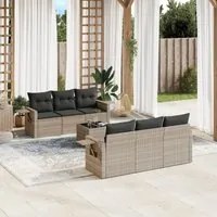 Set Divani da Giardino 7pz con Cuscini Grigio Chiaro Polyrattan 3252249