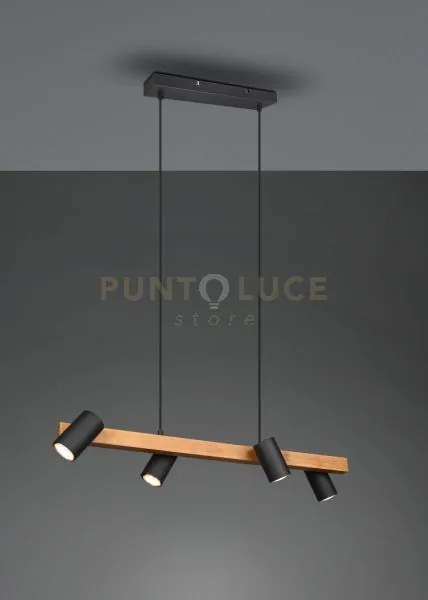 Marley sospensione rettangolare con barra legno 4 cilindri nero opa...