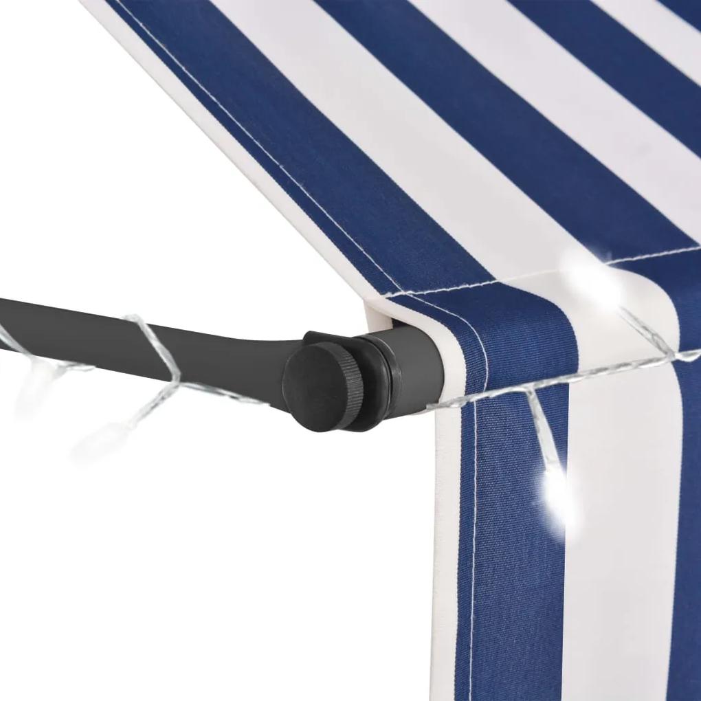 Tenda da Sole Retrattile Manuale con LED 100 cm Blu e Bianca