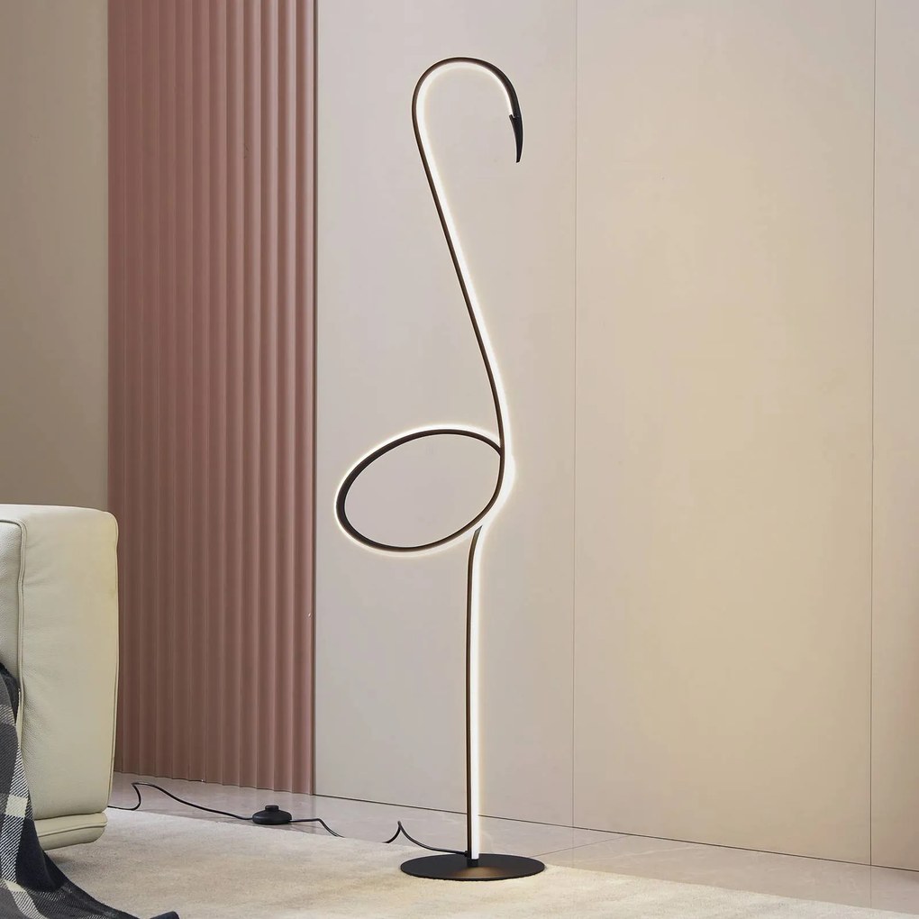 Lampada da terra a LED Pajaro Lindby, dimmerabile, Nero, Soggiorno / Sala da pranzo, Metallo, Moderno, Lampada LED da terra