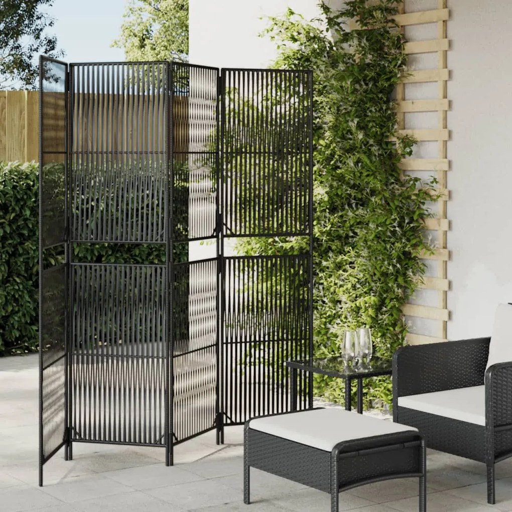 Divisorio Per Ambienti A 4 Pannelli Nero İn Polyrattan /
