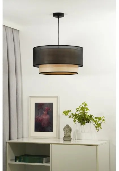 Duolla - Lampadario a sospensione con filo WOOD BOHO 1xE27/15W/230V diametro 45 cm nero/beige