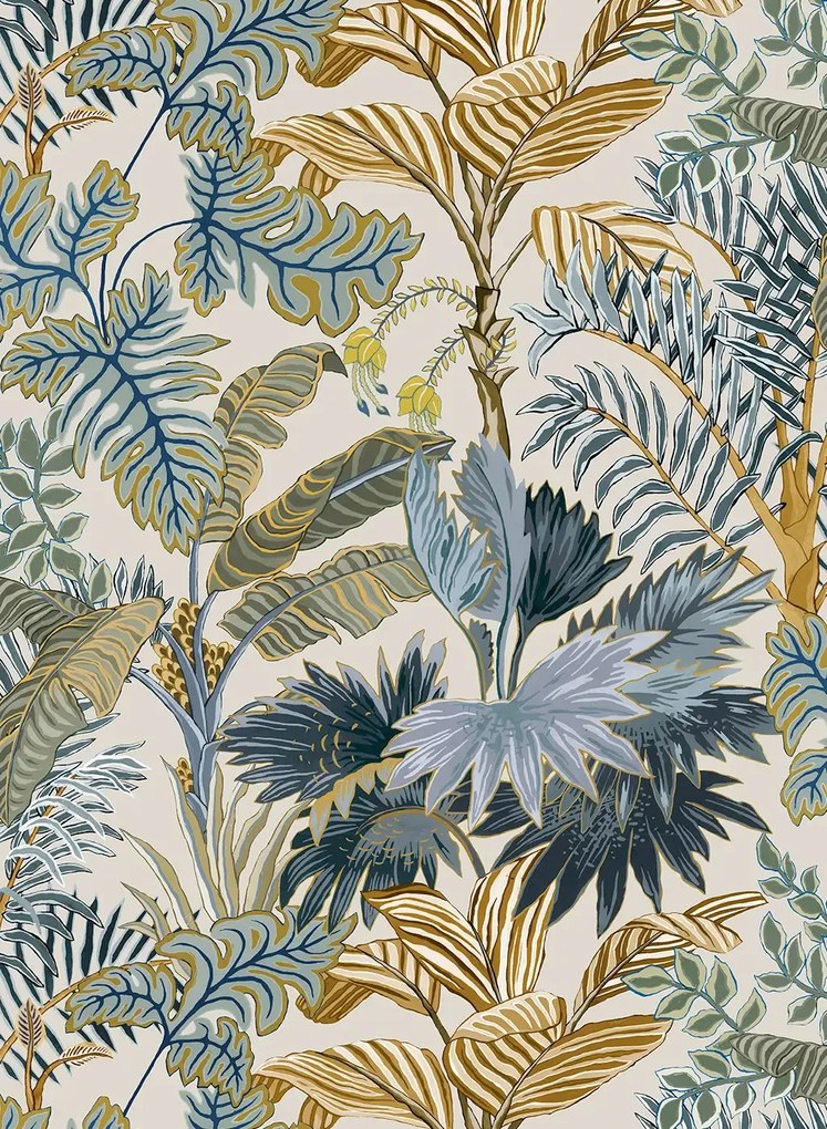 Josephine Munsey Carta da parati Palm Grove - Ecru and Blue