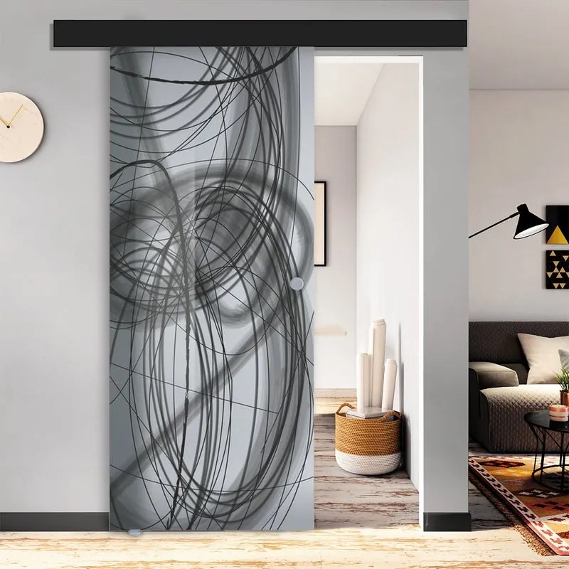 Porta scorrevole Smoke, L 88 x H 220 cm, con binario Atelier nero