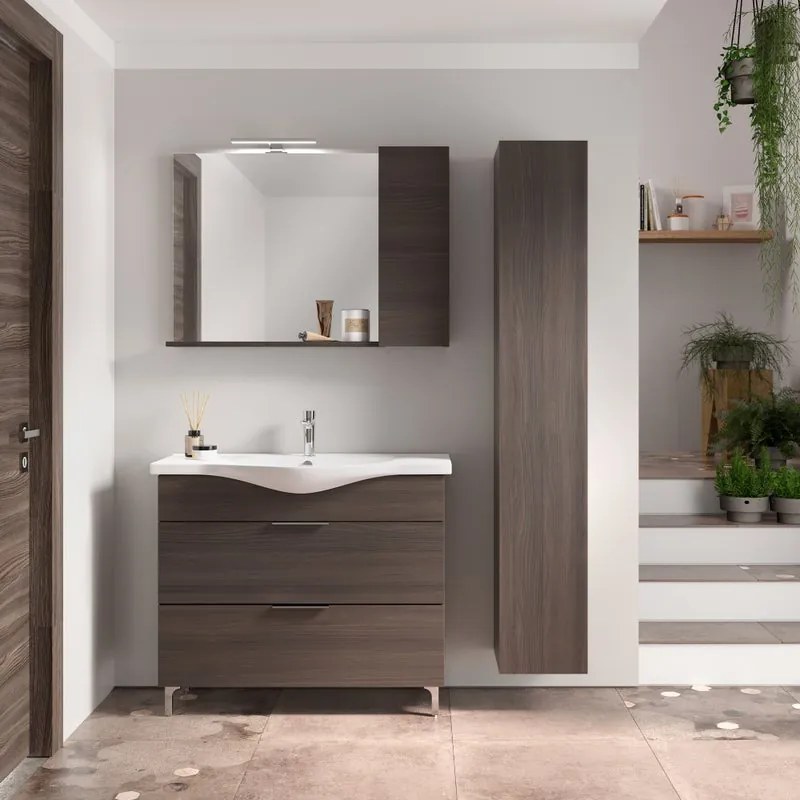 Mobile sottolavabo e lavabo con illuminazione Jnka legno noce L 100 x H 75 x P 46 cm 1 vasca 2 cassetti