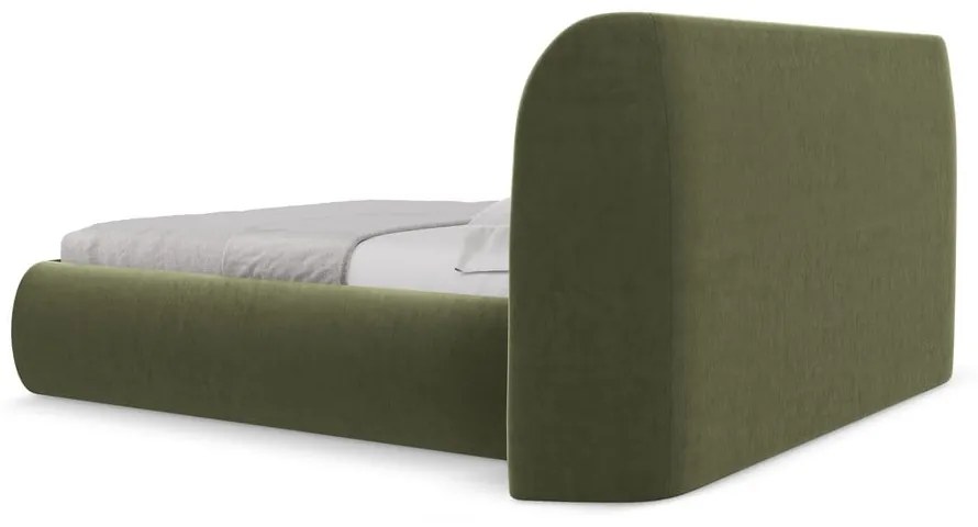 Letto matrimoniale imbottito verde con vano contenitore con griglia 180x200 cm Hauke - Makamii