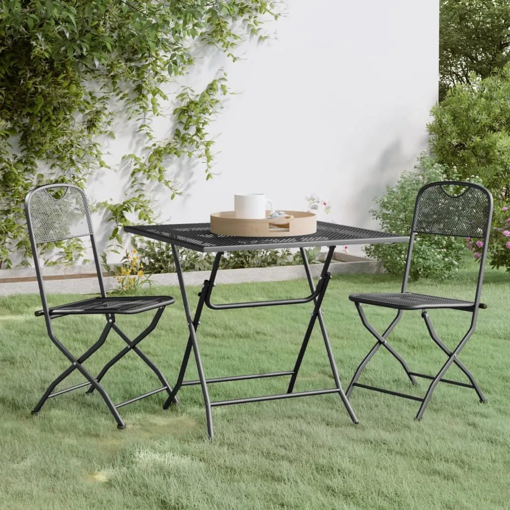 Set da pranzo per giardino 3pz rete metallica espansa antracite