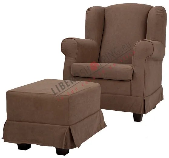 Poltrona imbottita in tessuto sfoderabile BERGERE MARRONE con pouf