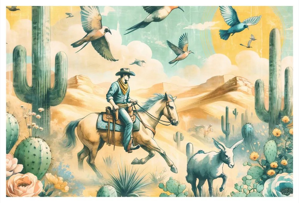 Quadro su tela – Cowboy nel paesaggio desertico