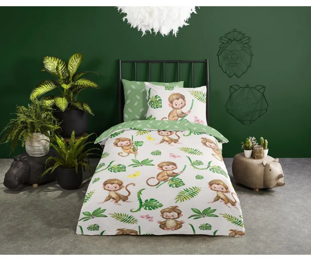 Set copripiumino e federa da bambini verde/beige in cotone per letto singolo 140x200 cm Play – Good Morning