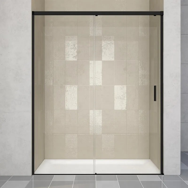 Porta doccia scorrevole L 138-139.5 cm x H 200 cm per nicchia in vetro trasparente SP. 6 mm, profilo opaco nero, serie Jazz