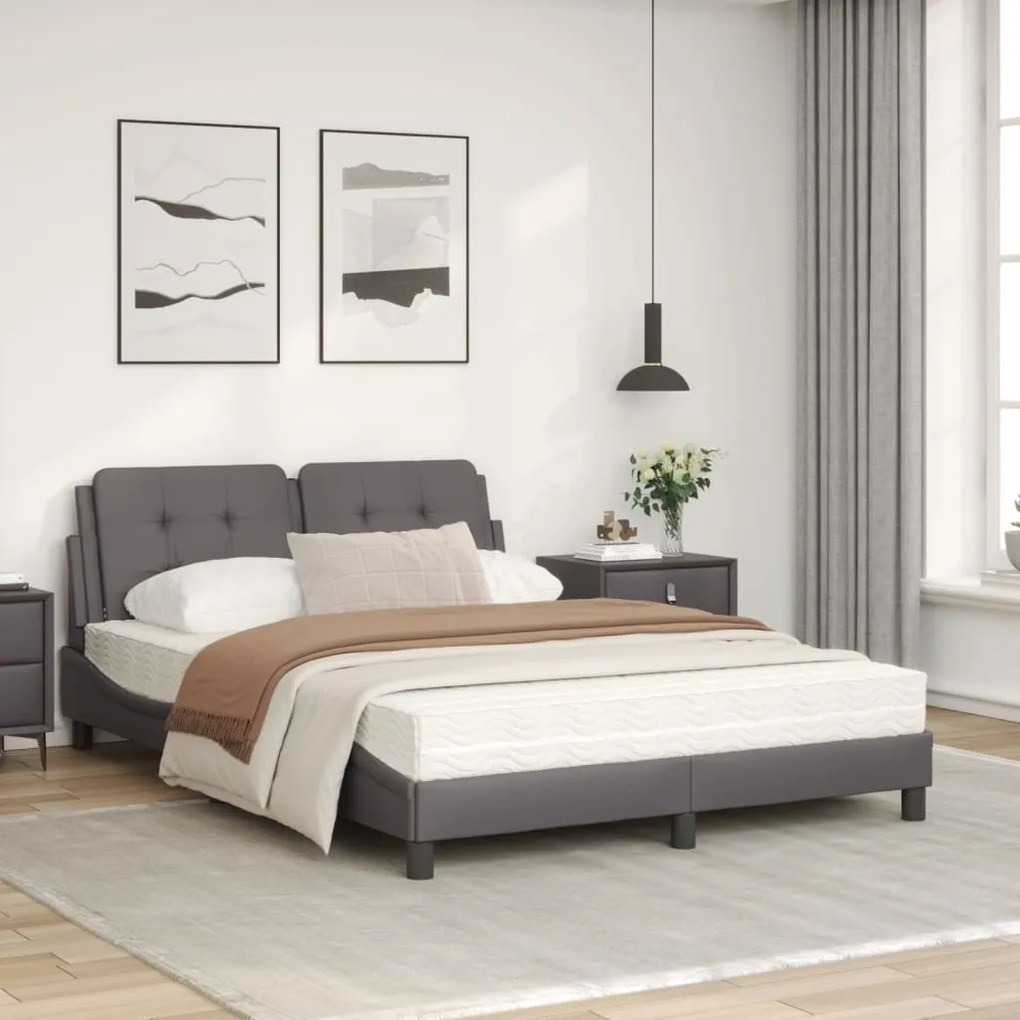 Letto con materasso grigio 140x190 cm in similpelle