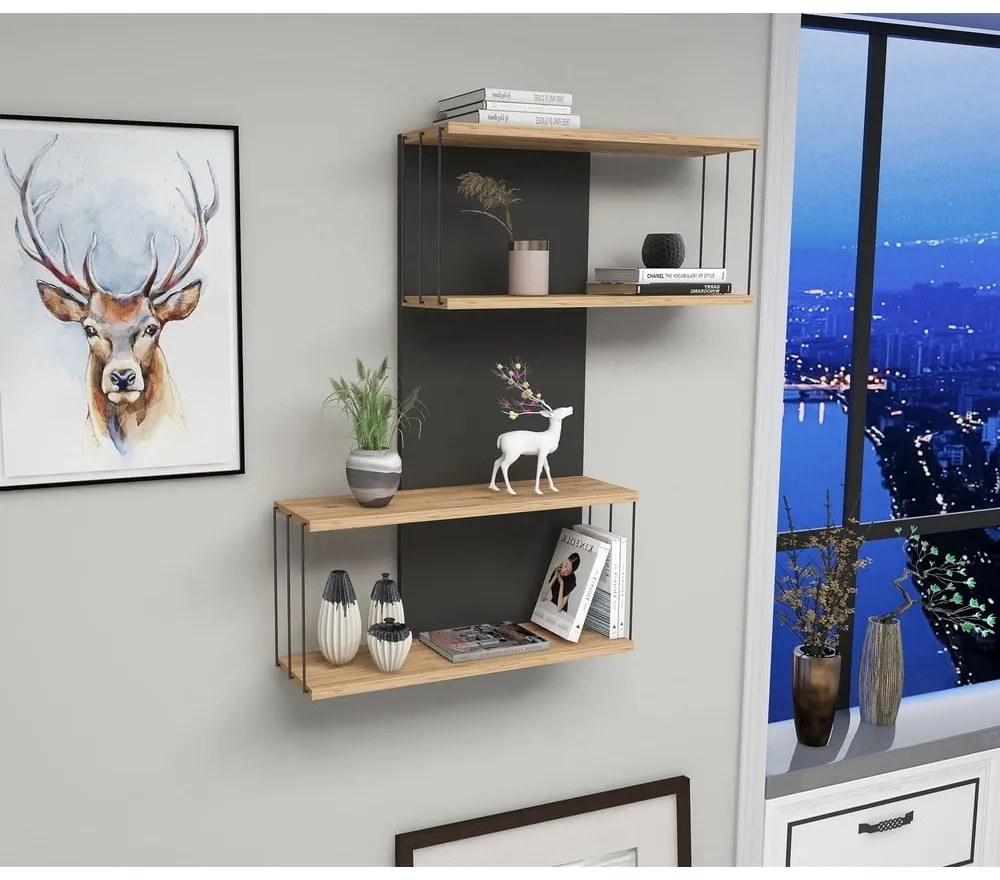 Scaffale a castello in pino decorato in antracite e naturale 65 cm Destan - Kalune Design