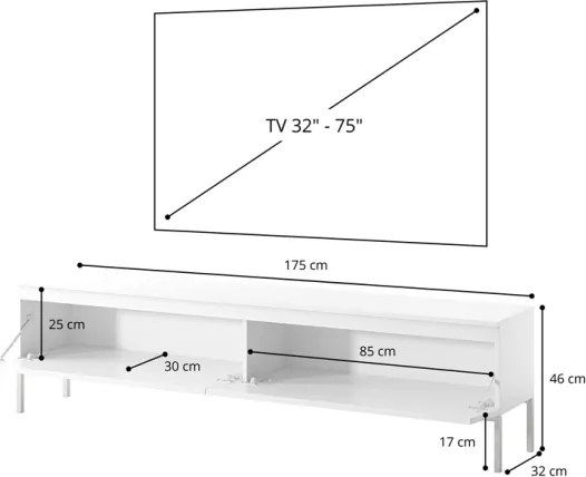 Mobile TV Da Terra 175 Cm 2 Ante Nero Piedini Oro Lume
