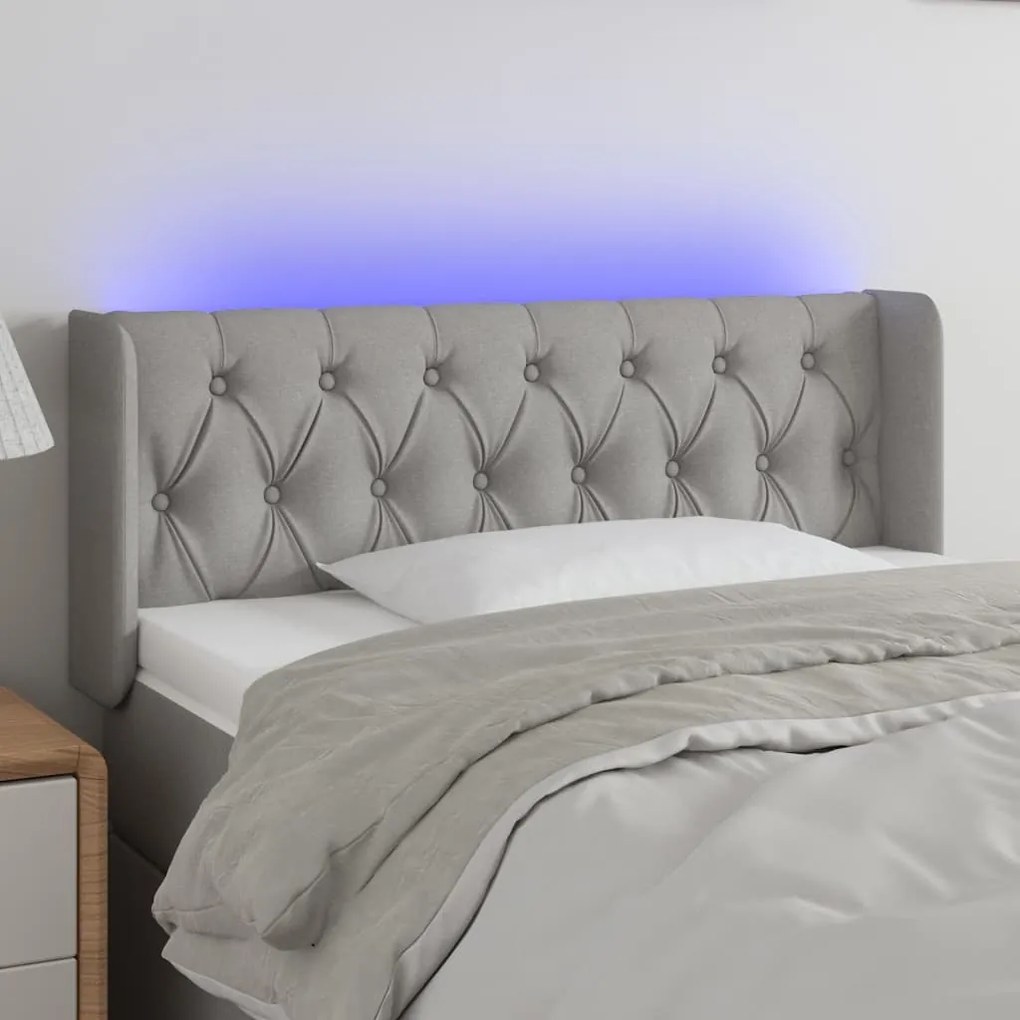 Testiera Grigio Chiaro A Led 103x16x78/88 Cm İn Tessuto /