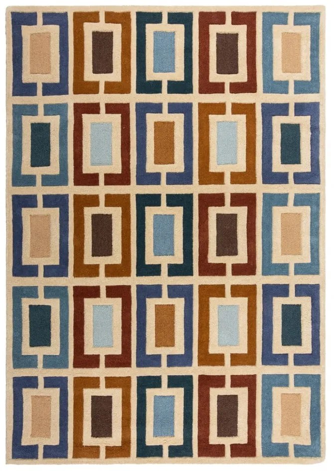 Tappeto in lana blu-arancio tessuto a mano 80x150 cm Retro Blocks - Flair Rugs