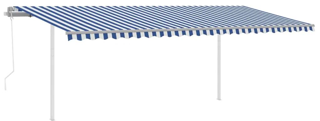 Tenda da Sole Retrattile Automatica con Pali 6x3,5 m Blu Bianca
