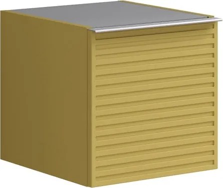 Base laterale Pixel con anta Stripes laccato opaco giallo sole e maniglia alluminio brillante L.40 H.40 P.45,5 cm.