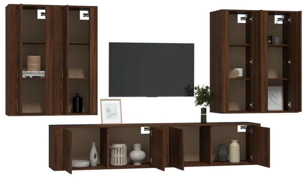 Set Mobili Porta TV 6 pz Rovere Marrone in Legno Multistrato