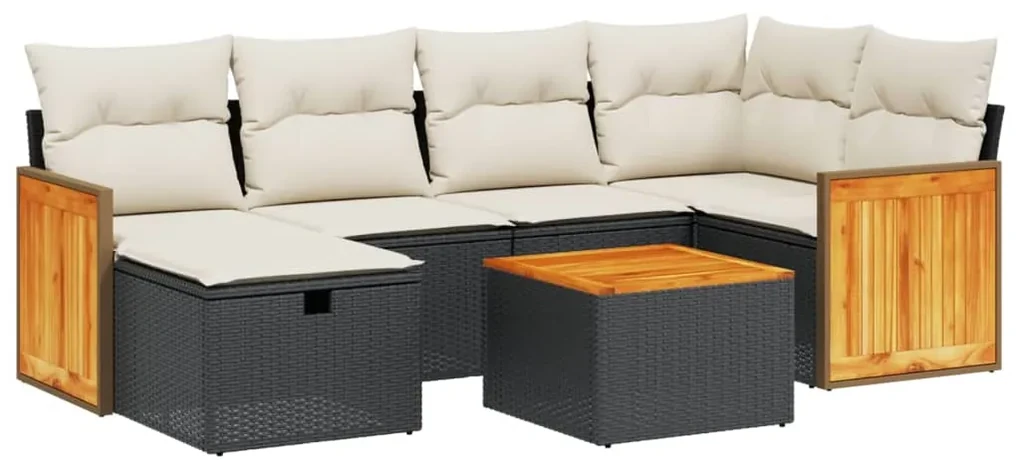 Set divani da giardino con cuscini 7pz nero polyrattan