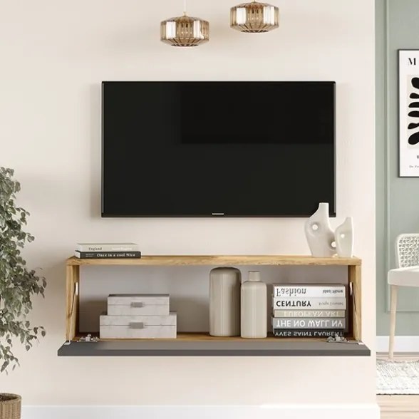 Mobile TV Sospeso 100 Cm 1 Anta Frontale Legno E Antracite Roy
