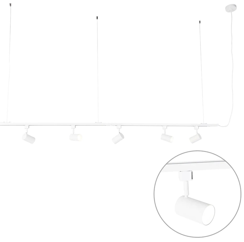 Sistema a binario sospeso moderno monofase con 5 faretti bianchi - Jeana