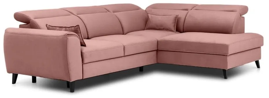 Divano angolare rosa allungabile/con contenitore (con penisola a destra/a L) e rivestimento in velluto Noble – ELTAP