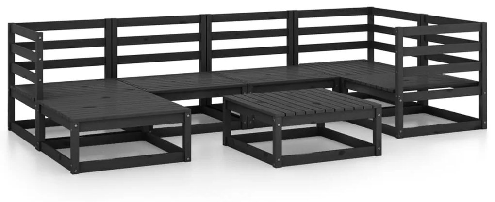 Set Divani da Giardino 7 pz Nero in Legno Massello di Pino