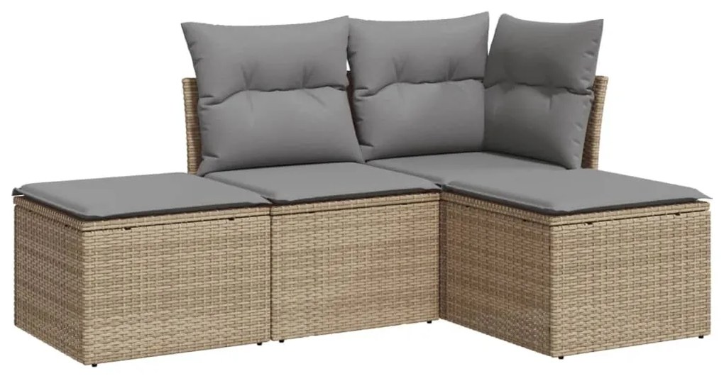 Set Divano da Giardino 4 pz con Cuscini Beige in Polyrattan