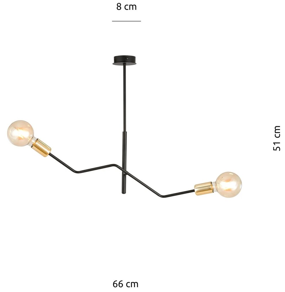 Sospensione Industrial 2 Luci Bolt In Acciaio Nero E Oro Bracci Regolabili