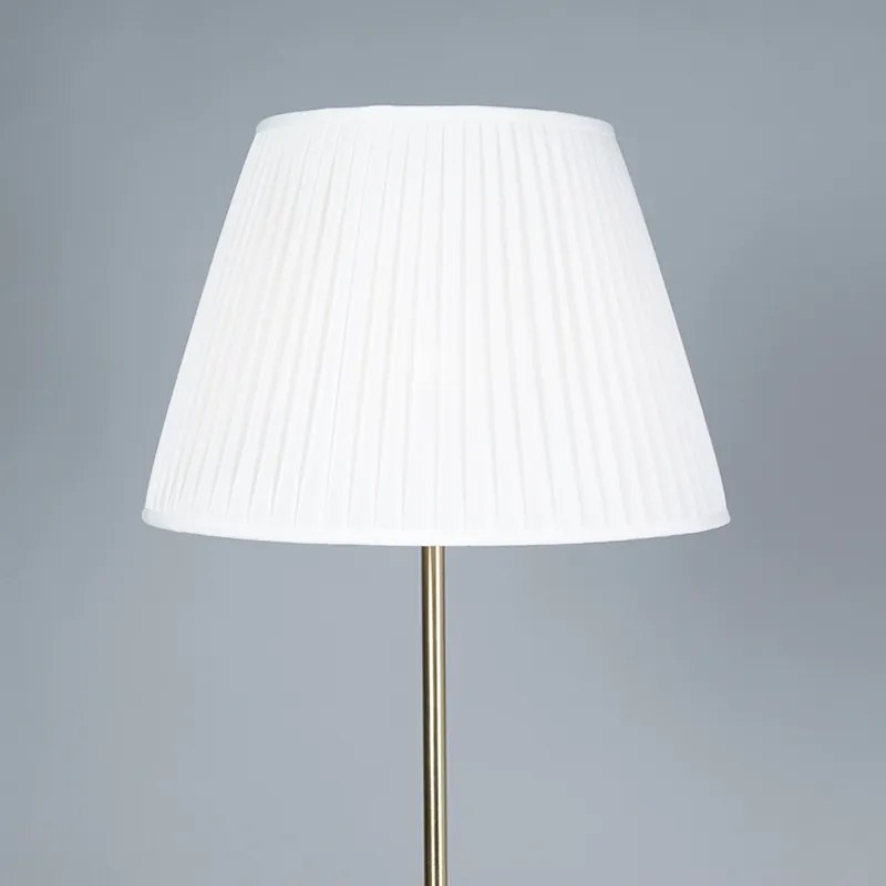 Lampada da terra retrò in ottone con paralume plissé crema 45 cm - Kaso