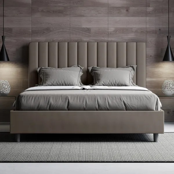 Letto matrimoniale contenitore imbottito 160x190 similpelle cappuccino Agueda