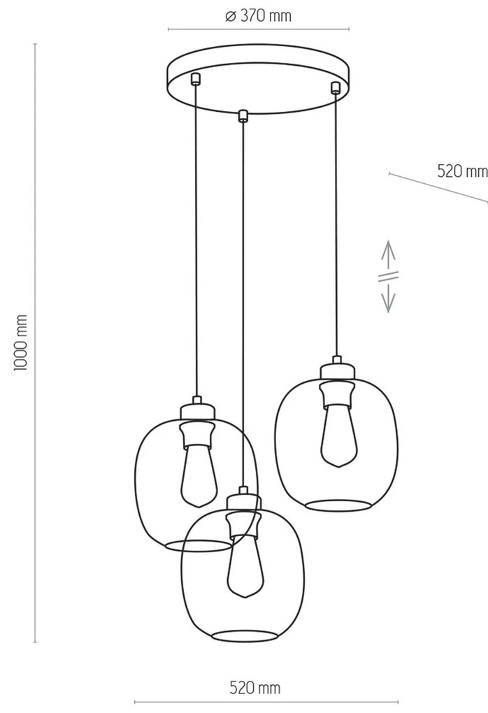 TK Lighting Lampada a sospensione Elio, vetro, blu/chiaro/grigio, Ø 52 cm, a 3 luci