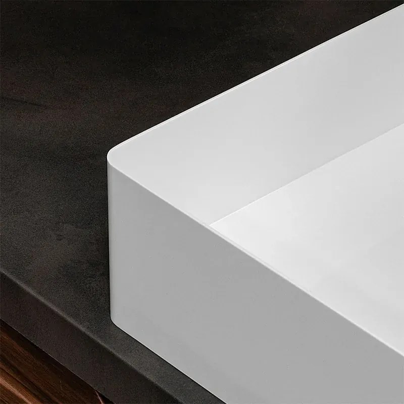 Lavabo da appoggio rettangolare 58x38 cm in acciaio inox bianco opaco Goya
