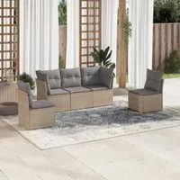 Set Divano da Giardino 5 pz con Cuscini Beige in Polyrattan 3249188