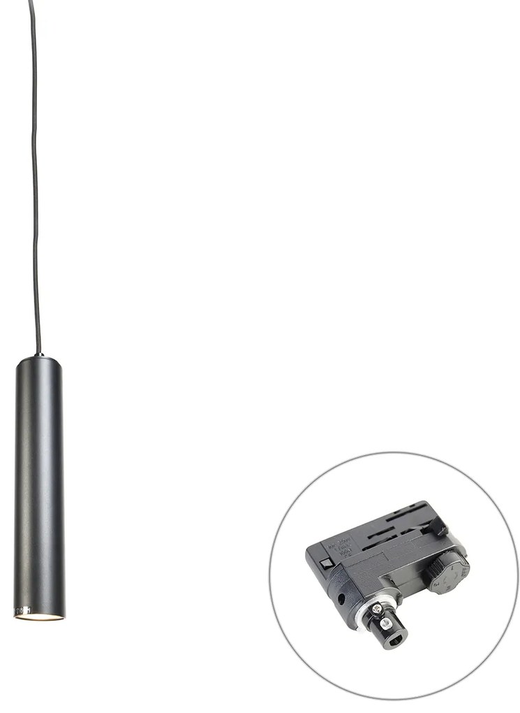 Lampada a sospensione di design nera con adattatore per binario trifase - Tuba Small 3-fasi