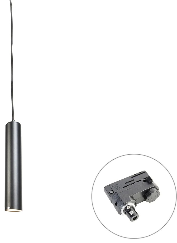 Lampada a sospensione di design nera con adattatore per binario trifase - Tuba Small trifase