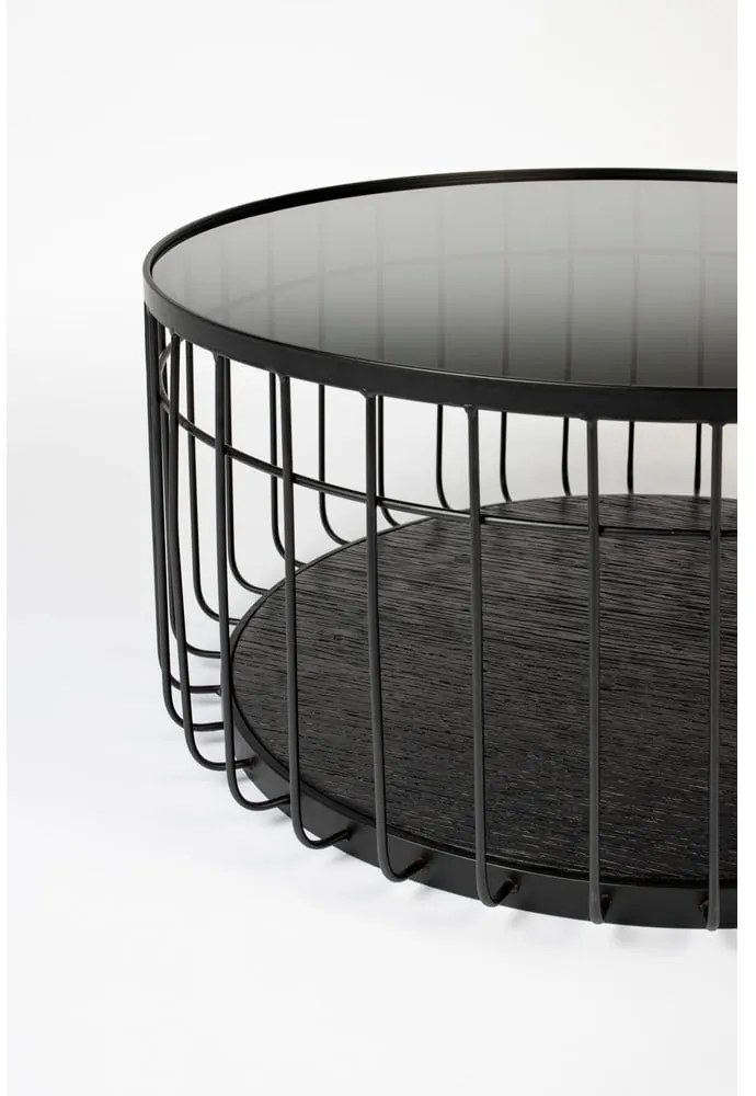 Tavolino da salotto rotondo nero con piano in vetro 80x80 cm Lance – White Label